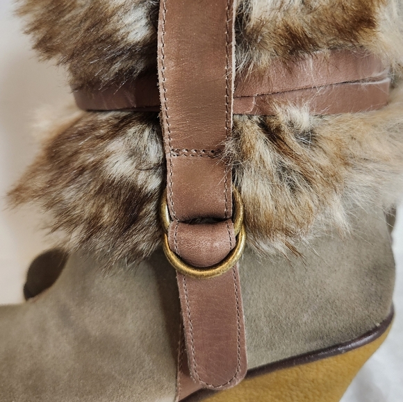 Suede Fur Wedge Heels Boots - Picture 13 of 16